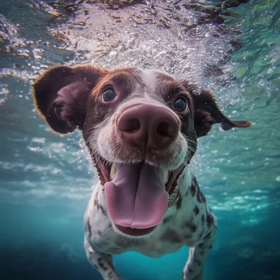 Happy German Pointer Underwater