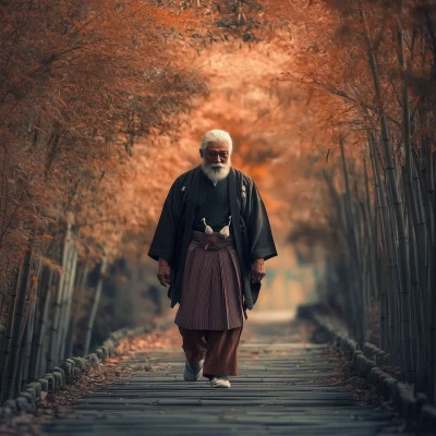 Elderly Man in Bamboo Forest