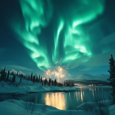 Northern Lights with Fireworks