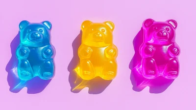 Colorful Gummy Bears on Checkered Background