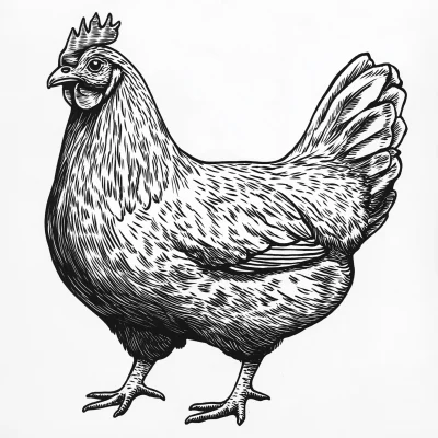 Black and White Chicken Engraving