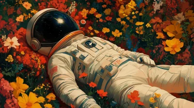 Spaceman in a Colorful Garden