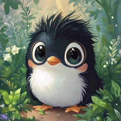 Happy Penguin with Plants