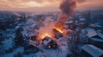 Winter Fire in Ukrainian Village