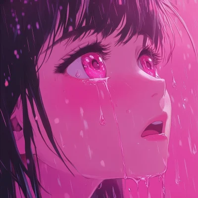 Crying Anime Girl in Candy Rain