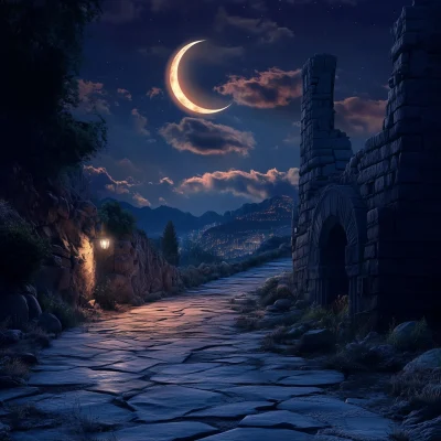 Ancient Road to Harra City at Night