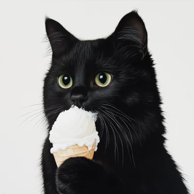 Black Cat with Ice Cream