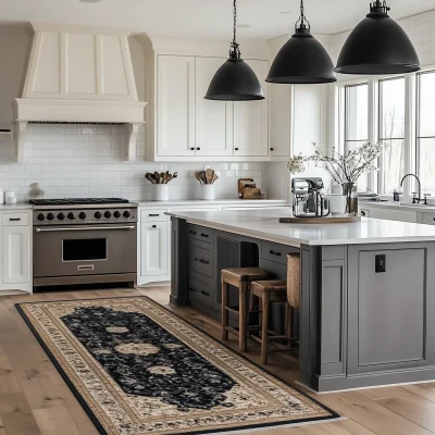 Black Carpet in Traditional Kitchen