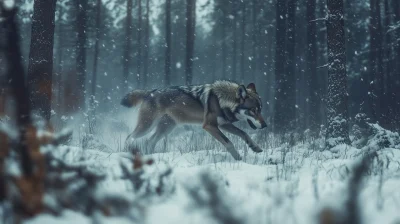 Grey Wolf in Snowstorm