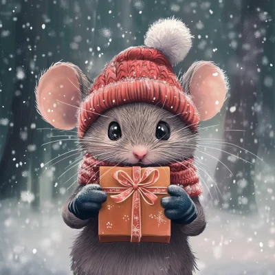 Cozy Mouse with Christmas Present