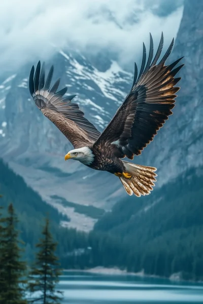 Eagle Soaring Over Mountains