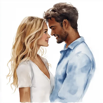 Watercolor Interracial Couple