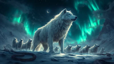 Fenrir Howling Under the Northern Lights