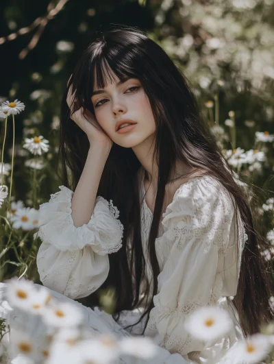 Dreamy Woman in Daisies