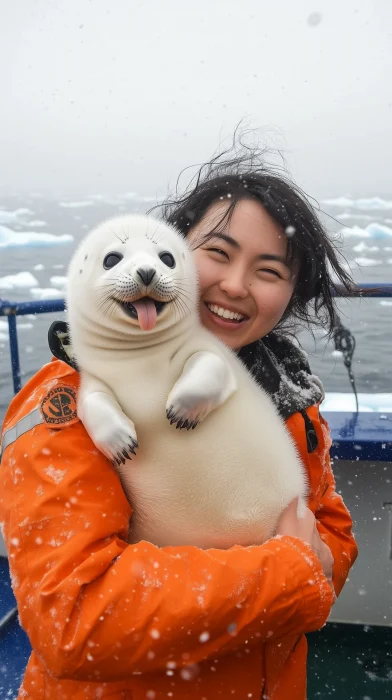 Seal Cub and Researcher