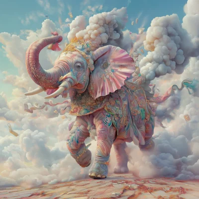 Whimsical Elephant in Clouds