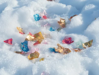 Colorful Christmas Confetti on Snow