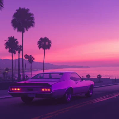 Retro Muscle Car at Sunset