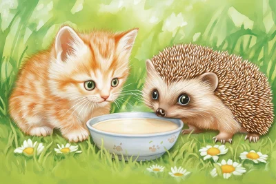 Kitten and Hedgehogs