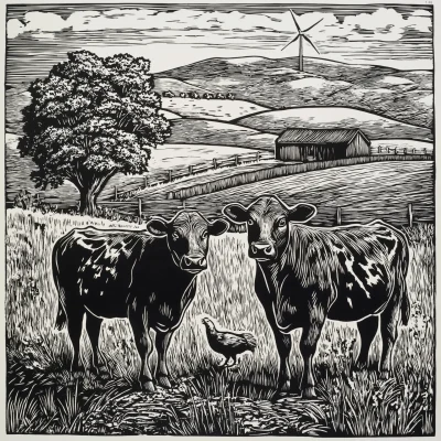 Farm Scene with Cows