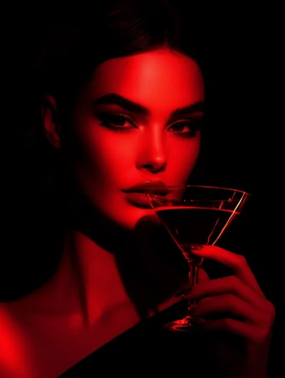 Woman with Cocktail in Dark Lighting