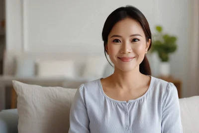 Smiling Southeast Asian Mom at Home