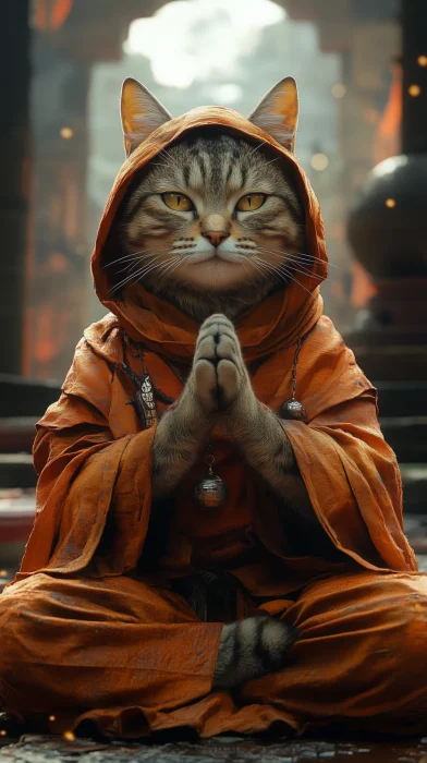 Cat Meditating in Temple