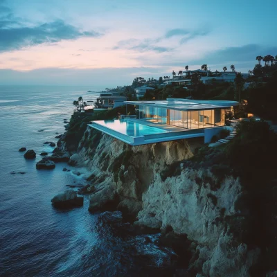 Aerial View of Modern Glass Mansion