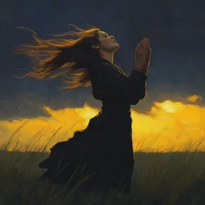 Woman in a Sunset Field