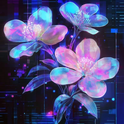 Cyberpunk Holographic Flowers