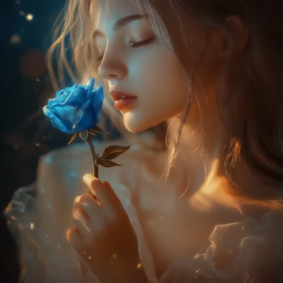 Girl with Blue Rose