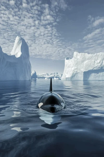 Orca Among Icebergs