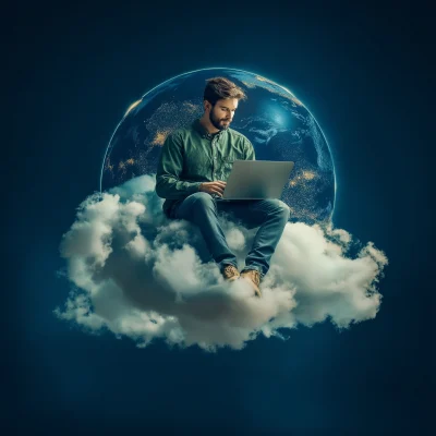 Surprised Young Man on Cloud