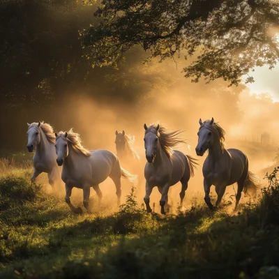 Galloping Horses in Golden Hour