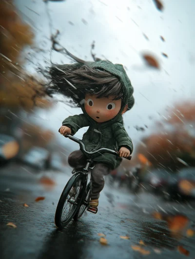 Cute Cartoon Character Riding Bicycle