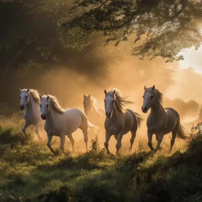 Horses Galloping in Golden Hour