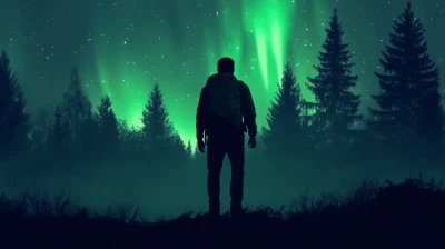 Silhouette Against Northern Lights