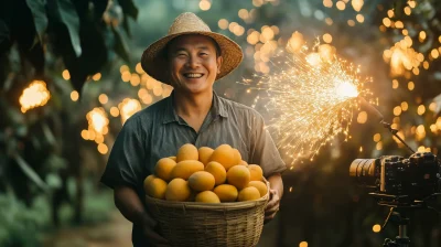 Happy Farmer in Mango Orchard