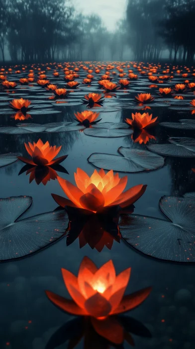 Lily Pads in Glowing Pond