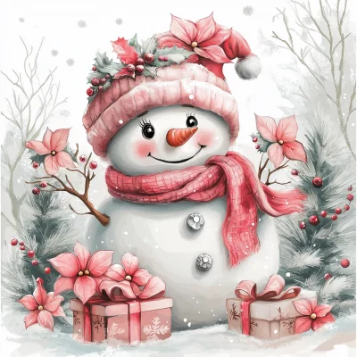 Adorable Snowman with Flowers