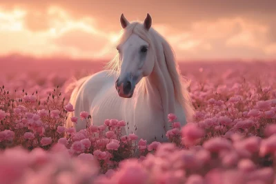 Arabian Horse in Rose Fields