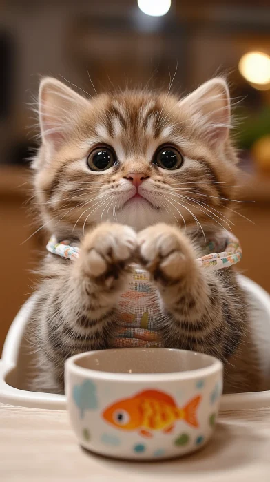 Cute Fluffy Kitten in High Chair