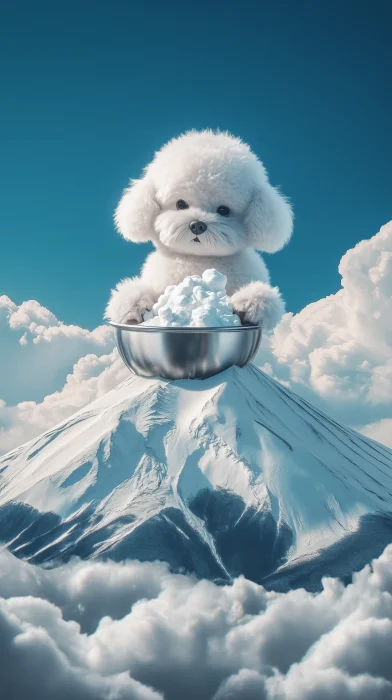 Bichon Frise on Mount Fuji