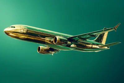 Golden Airplane on Green