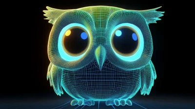 Vibrant Green Owl Wireframe