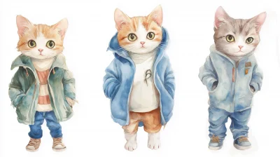 Kawaii Cat in Blue Jacket