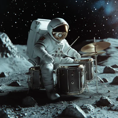 Astronaut Drummer on the Moon