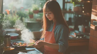 Japanese Woman Making Breakfast