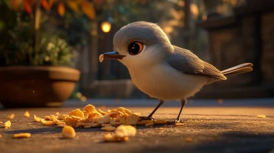 Gray Bird Pecking on the Road