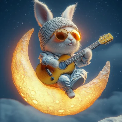 Cool Rabbit on Moon